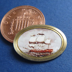 1/24th Scale Sailing Ship in Oval Brass Frame